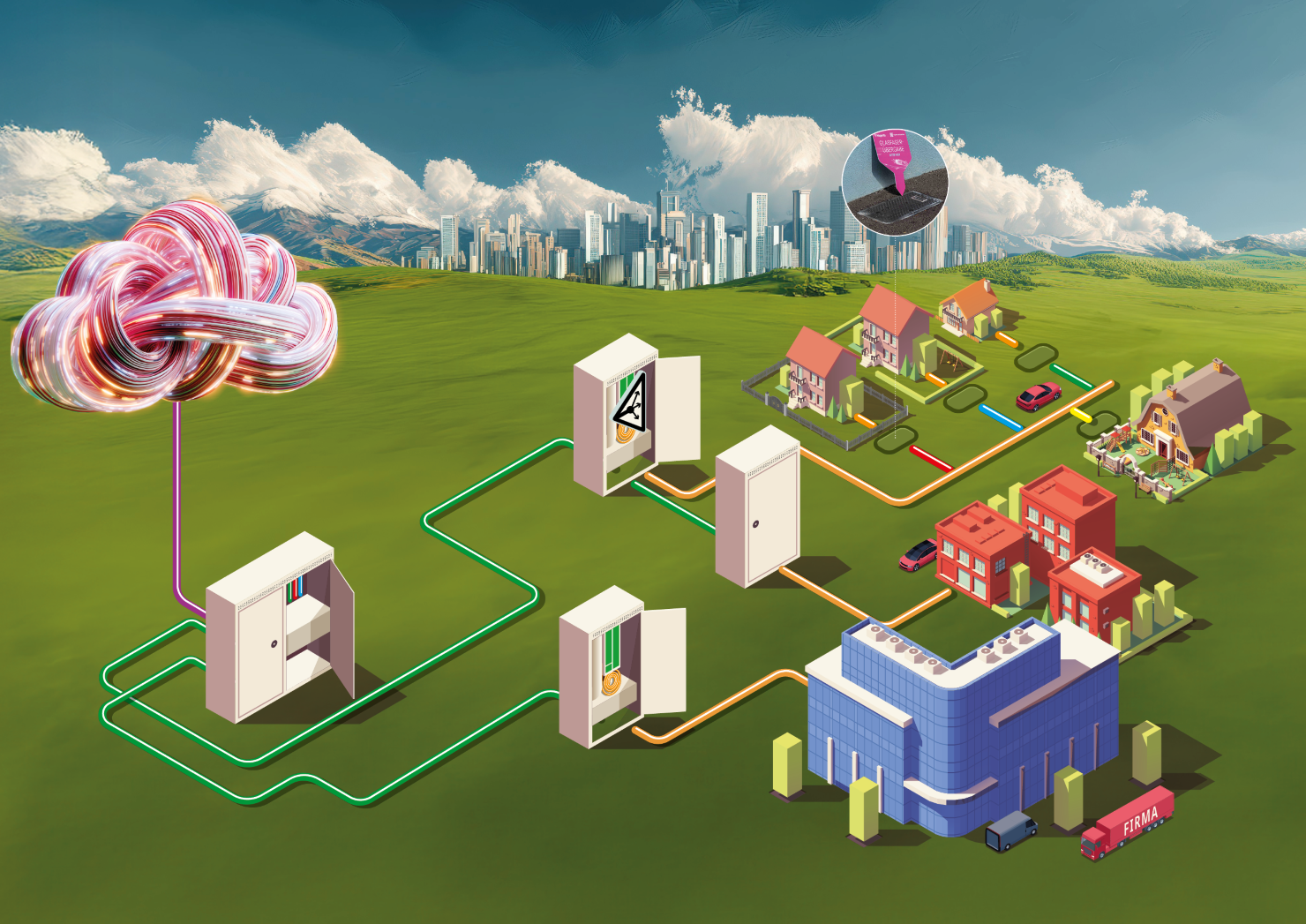 Schematische Darstellung des Alpen Glasfaser Netzkonzepts